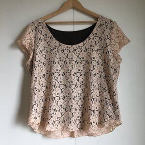 Blush Pink Floral Lace Short Sleeve Top Coquette Romantic